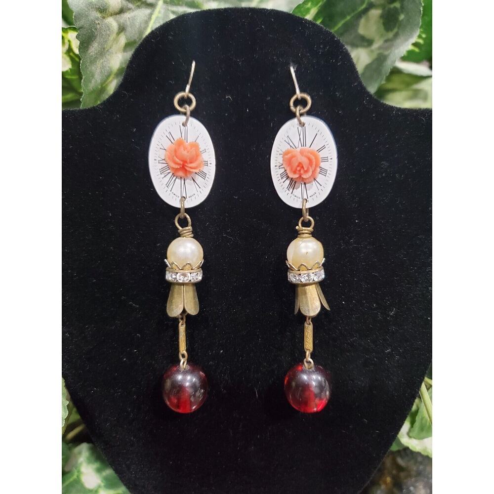 Women's Custom Multicolor Floral With Round Stone Drop Dangle Earrings Set